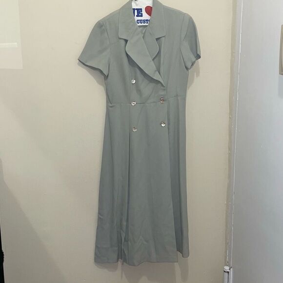 Vintage pin up double breasted button down light green a line dress petites - Picture 1 of 15